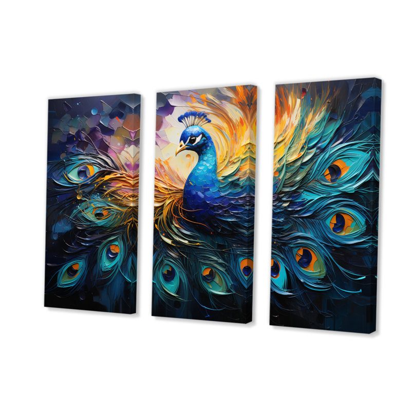 Peacock Feather Drips II - animaux, ensemble d'impressions sur toile, H 32 po x l 48 po x P 1 po