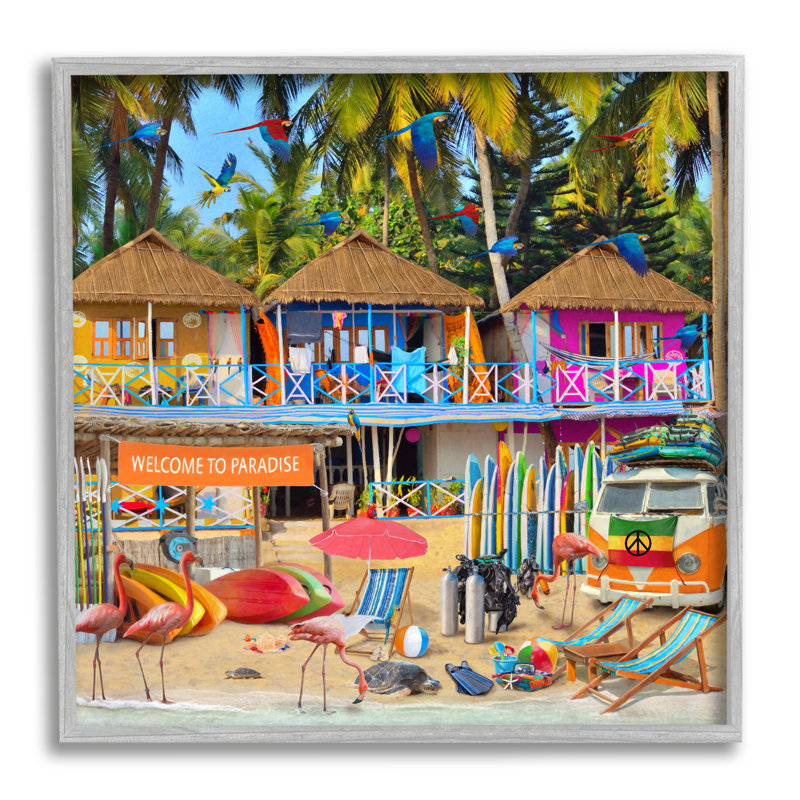 Az-987 - encadré Paradise Beach Resort sur toile par Grateful Licensing Print, Estampe numérique Farmhouse