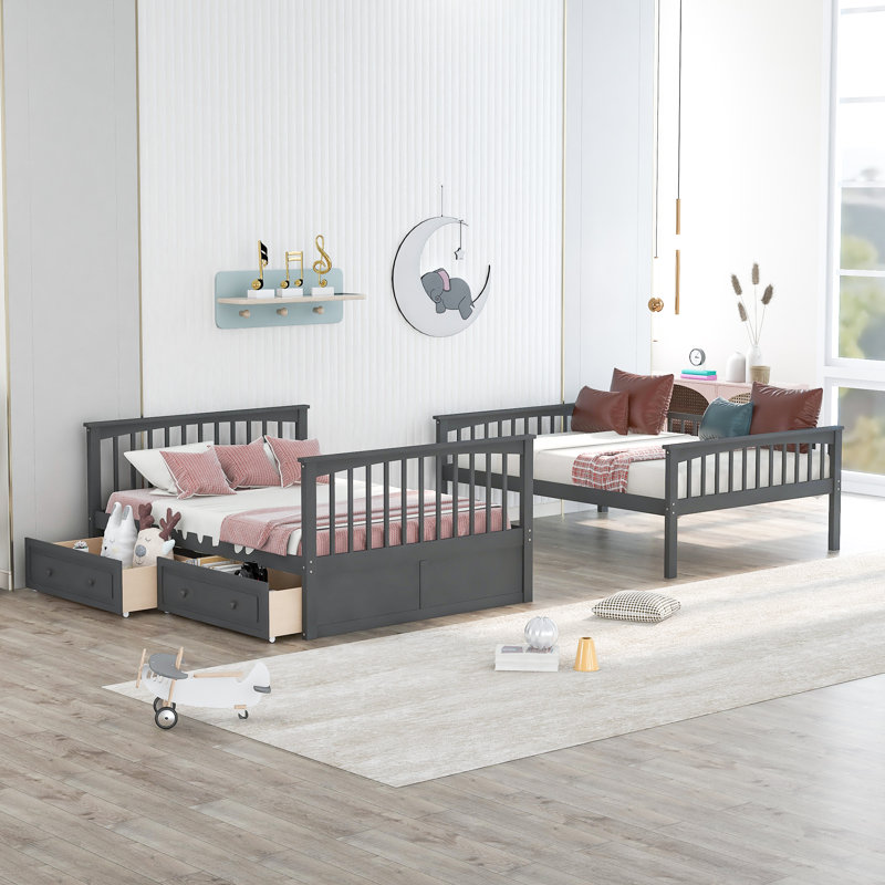 Sydnie 2 Drawer Standard Bunk Bed, Gray, Full Over Full