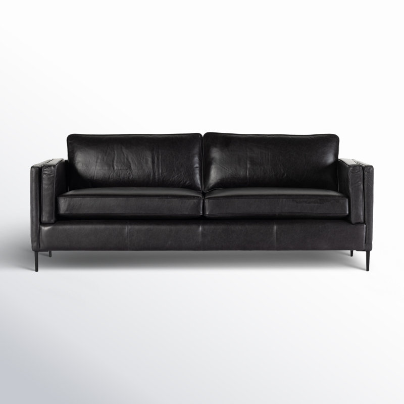 Canapé Carson, Cuir véritable noir Sonoma