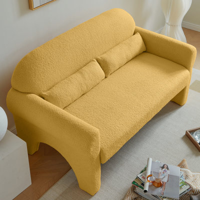 Yellow Lambswool For Home - Modern And Elegant Design & Comfortable 2 Seat In With Lumbar Pillow, Build, Fits Various Rooms