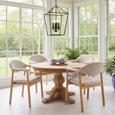 Auberkonos Mid-Century Modern Upholstered Dining Armchairs with Curved Back and Rubberwood Frame