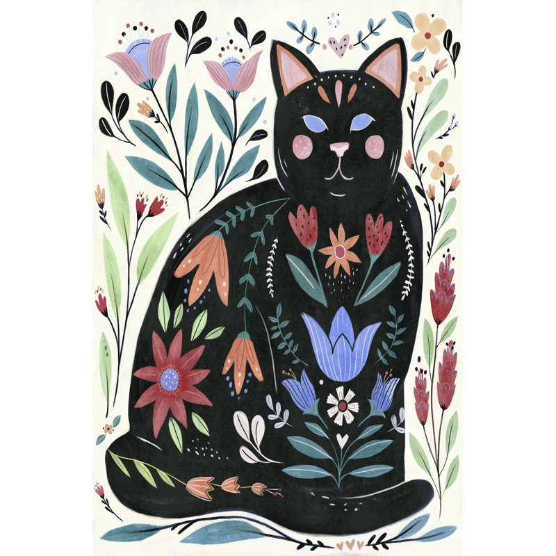 Folksy Feline II par Annie Warren - peinture sur toile tendue, H 12 po x l 8 po