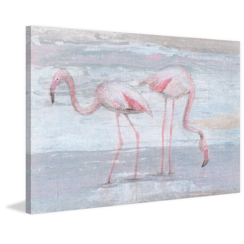 « pêche flamant roses ii », reproduction d’art sur toile tendue, H 30 po x l 45 po x P 1,5 po