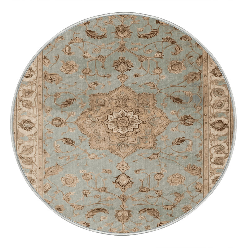 Machine Washable Tabriz Beige Area Rug, Round 4'