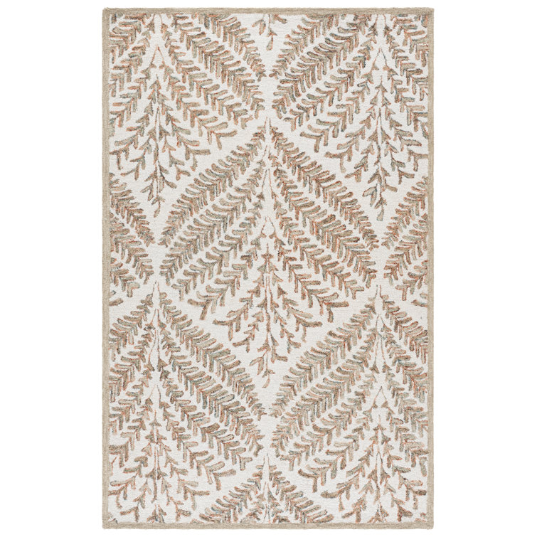 Ikat Handmade Tufted Wool Ivory / Brown Area Rug