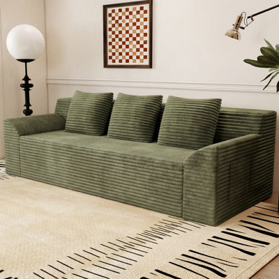 71" Corduroy Loveseat Sofa, 3-Seater Cloud Couch, Boneless Couch in a Box, Comfy Deep Seat Sofa with Memory Foam, Pillows and Wide Armrests, Modern Small Couches for Small Spaces, No Assembly(71 inch diagonal armrest)