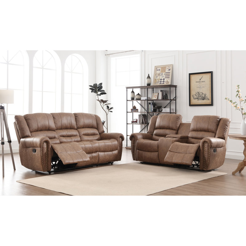 Siete 2-Piece Classic and Overstuffed Soft Faux Leather Manual Reclining Living Room Set
