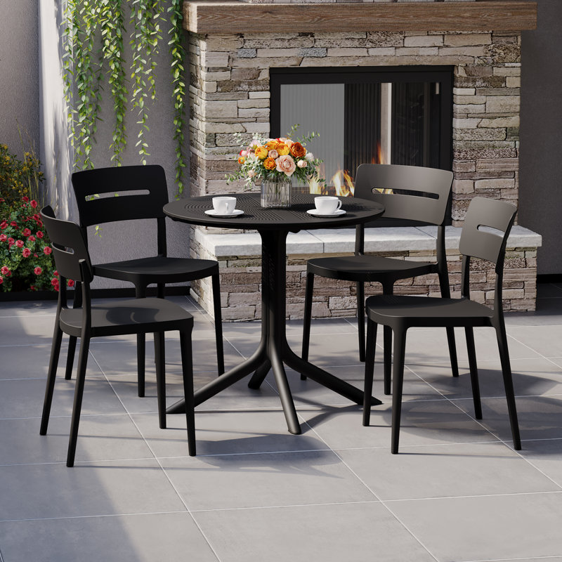 Ensemble repas extérieur pour 4 personnes, Noir, noir, noir, noir