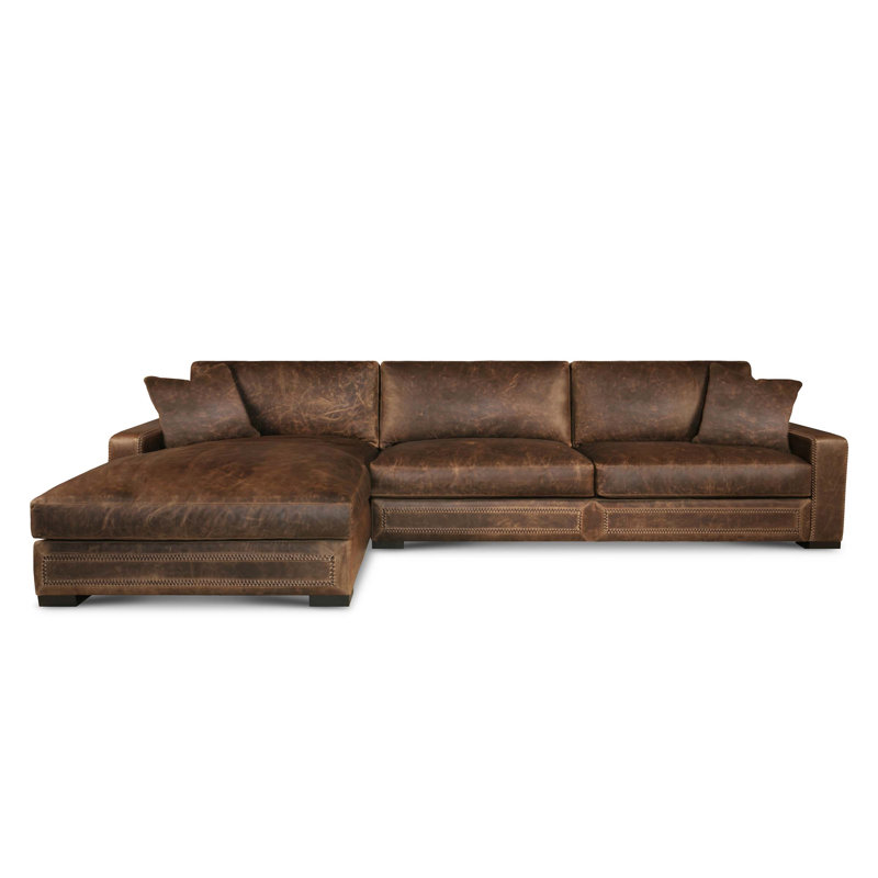 Downtown Cowboy Chaise Sectional, Left Hand Facing, Graphite Coyote Genuine Leather