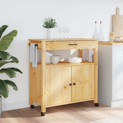 Raford Rolling Kitchen Cart with Solid Wood Top