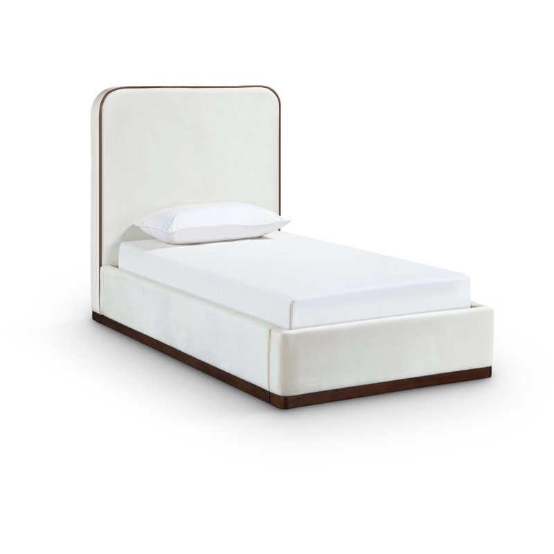 Lit tapissier Jann, Simple, Velours crème