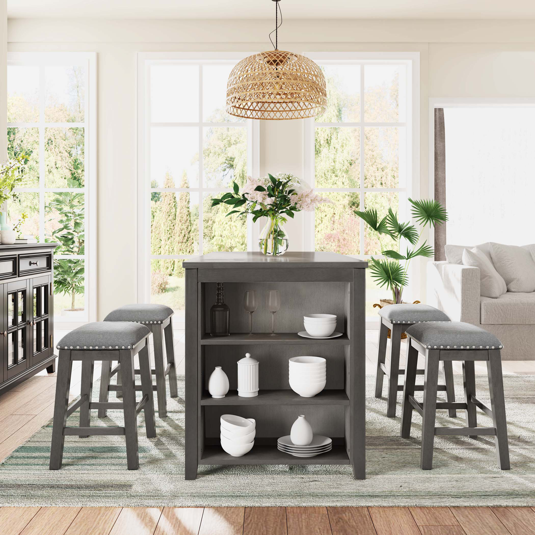 Gracie Oaks Degraw 5 Pieces Counter Height Rustic Farmhouse Dining Room ...