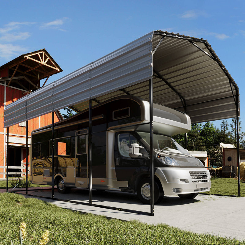 14x20 Ft Heavy Duty Metal Carport, Reinforced Steel Frame & Galvanized Roof, All-weather Outdoor Vehicle Shelter For Rv, Truck, Boat, Suv, Tractor