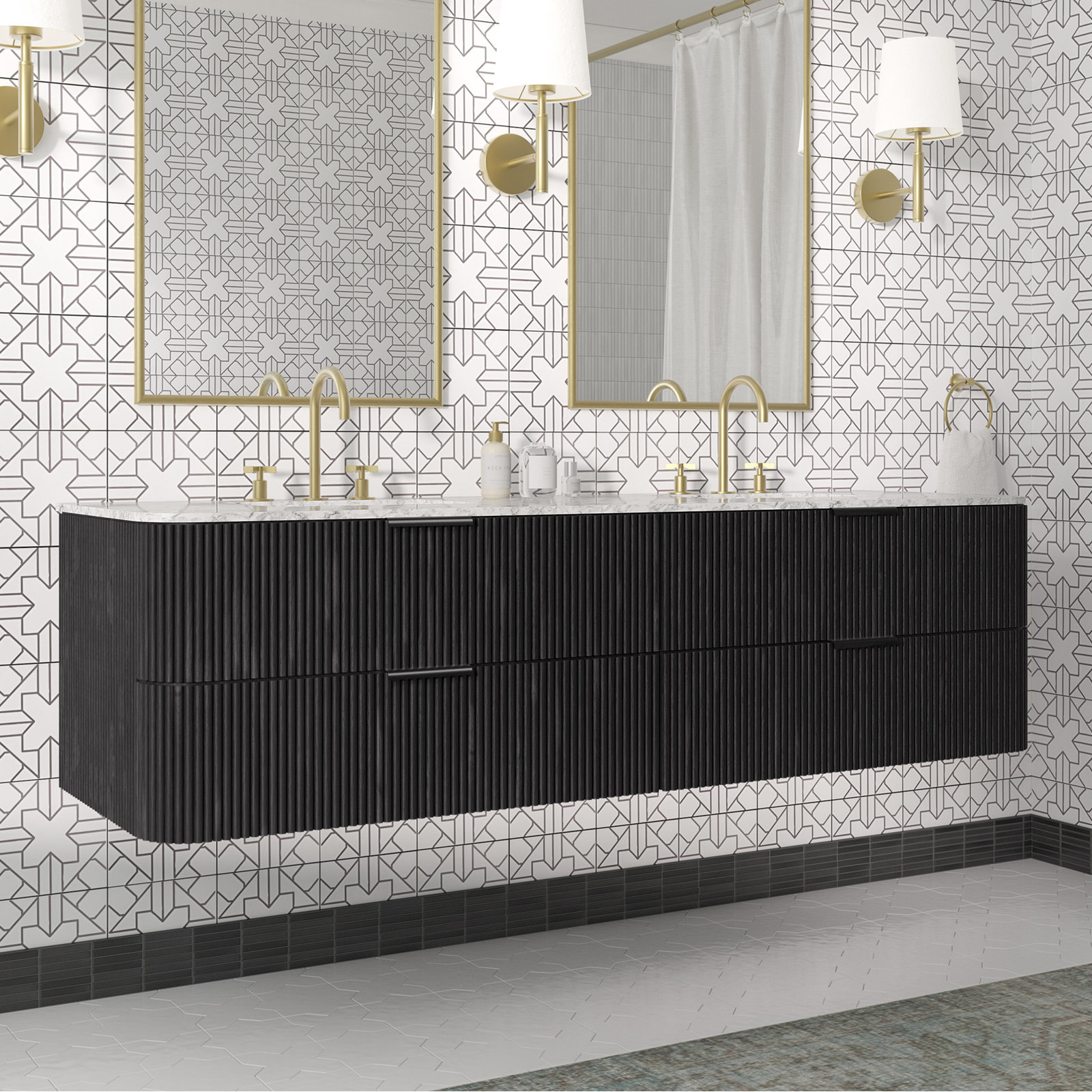 Nova 72" Marble Top Double Sink Floating Bathroom Vanity