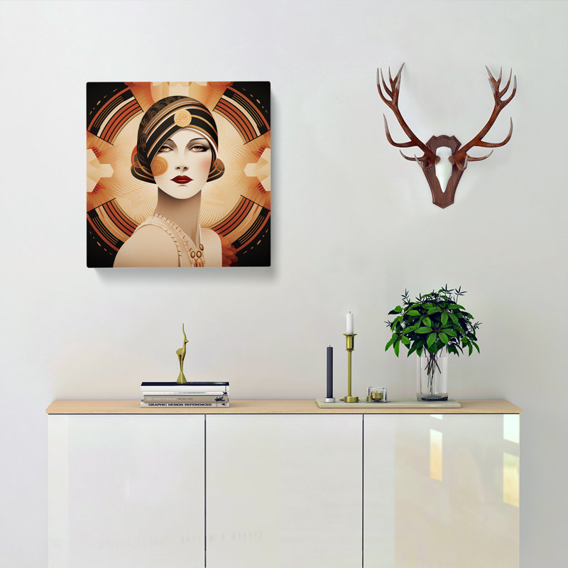 Art Deco Woman Boho - Print, 50cm H x 50cm W x 3cm D