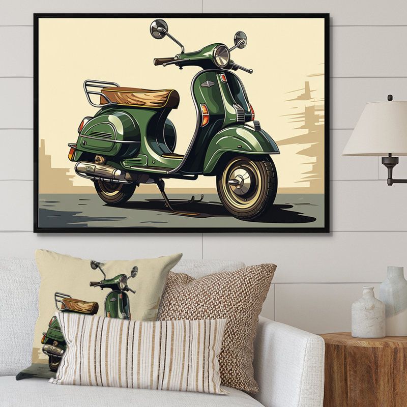 Scooter vert rétro électrique I, H 16 po x l 32 po x P 1 po, Cadre flottant noir