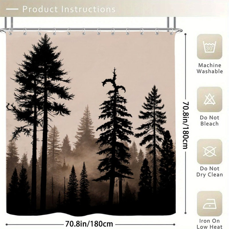 Rideaux de douche Misty Forest Silhouette, 71 po x 71 po, Noir / abstrait