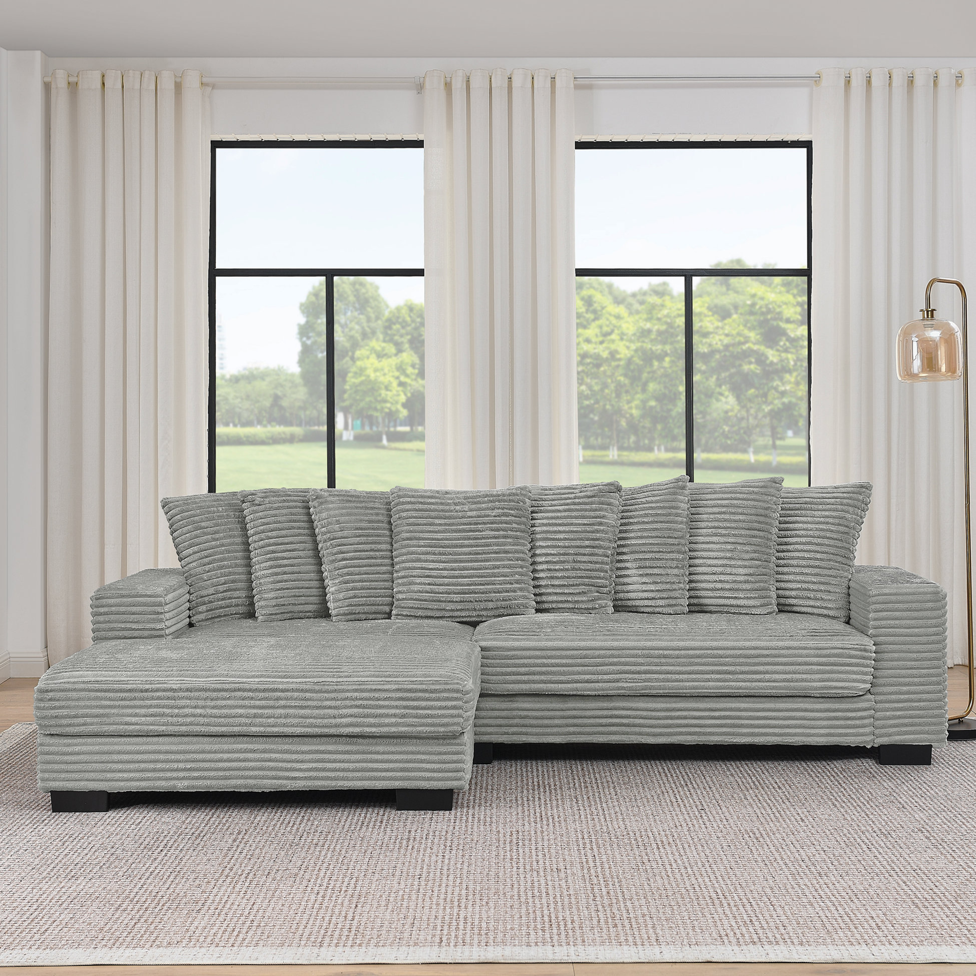 Latitude Run® Corduroy Tufted Upholstered Sleeper Sectional Sofa, L ...