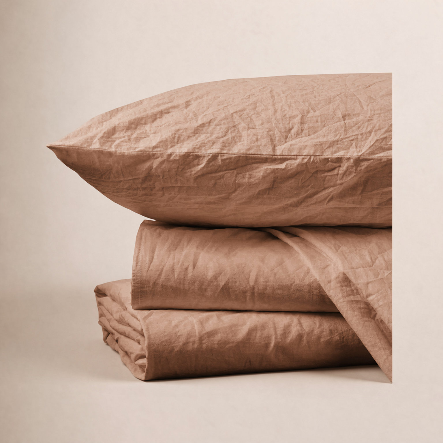 Organic Crinkled Percale 100% Cotton Percale Sheet Set, King Sheet Set with 2 Pillowcases, Ginger