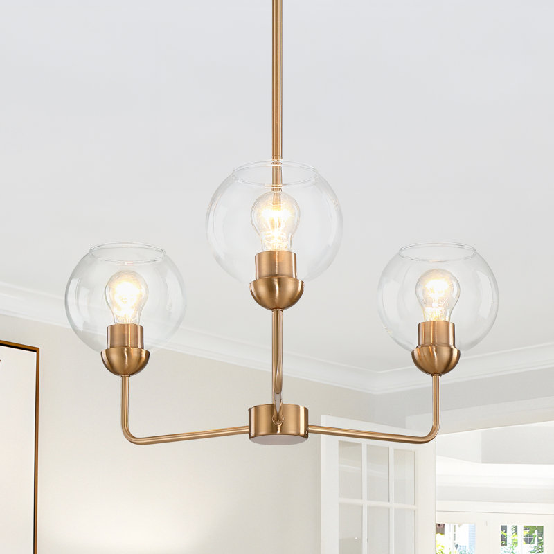 Lustre spoutnik moderne 23 po à 3 lumières avec abat-jour en verre transparent, 3