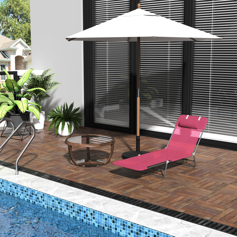 Folding Beach Chair In Pink, With Breathable Mesh Seat And Adjustable Poolside Sun Chair, Foldable For Outdoor