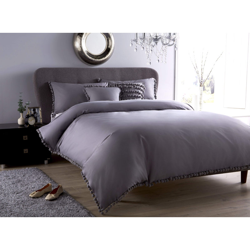 Polyester No Pattern Duvet Cover Set with Pillowcases, Single Duvet Cover Set + 2 Pillowcases, Grey