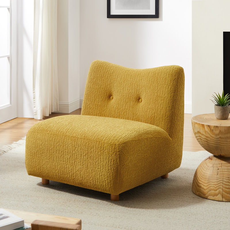 Jacquard Velvet Upholstered Tufted Armless Accent Slipper Chair, Yellow