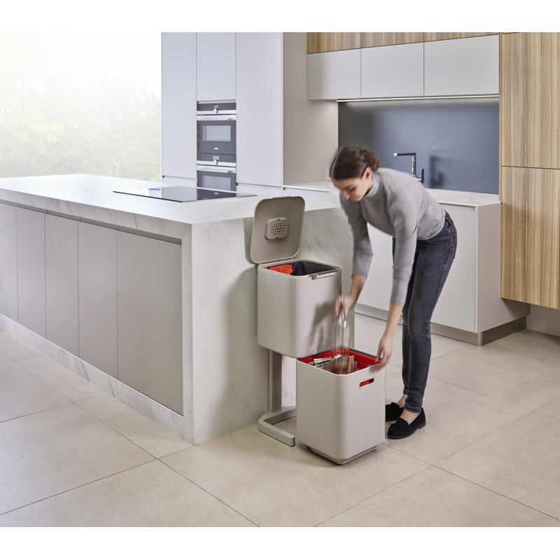 Joseph Joseph Totem Waste & Recycling Dual Kitchen Trash Can, Stone, 10.60 US Gallons