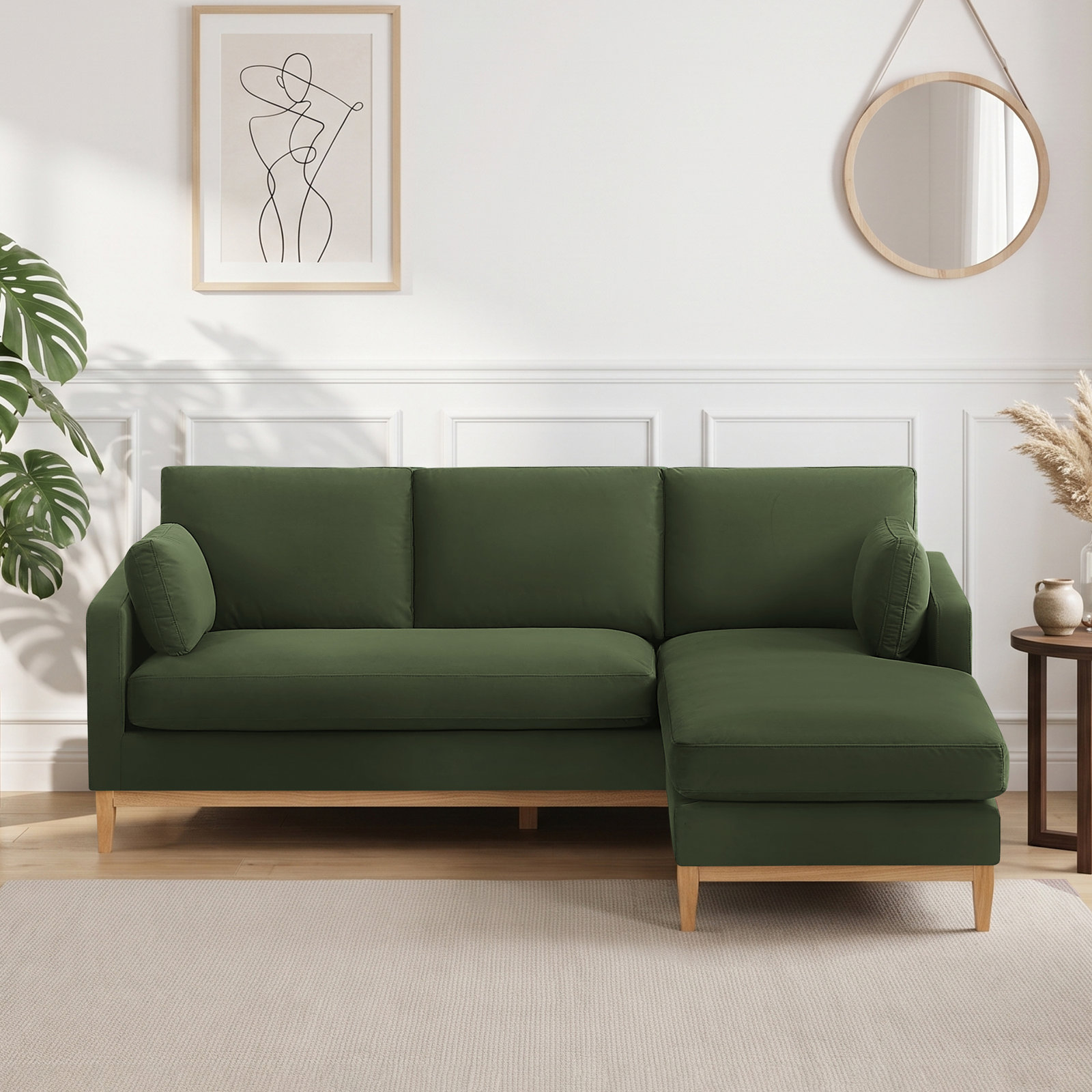 Pierre Velvet Sofa and Chaise, Kelly Green Velvet