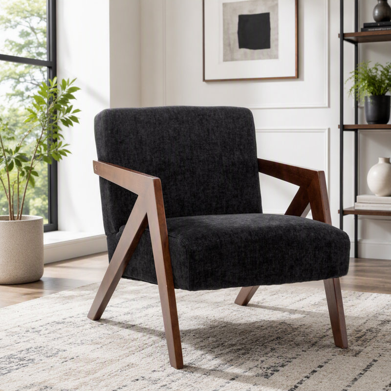 Fauteuil Mid-Century, Chenille noir