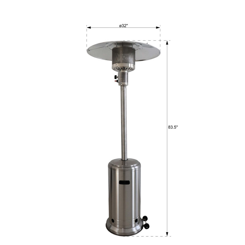 Patio Heater 46000 - Ample Heat Output, Aluminium Material, 85.51 In Height, Easy Assembly Process 46,000 Standing Efficient Steel Gray Look, 68.69 Lb Weight, Shut-Off Valve Included