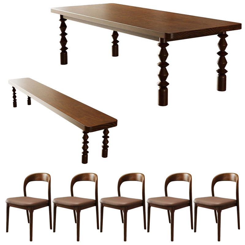Ensemble de table en bois massif rétro de style français, H 29,5 po x L 86,6 po x l 35,4 po