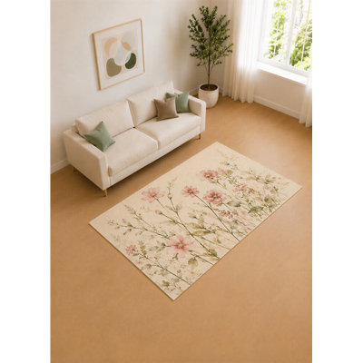 Tapis fard à joues rose et sauge «Ultra Léger» 5 pi x 7 pi pour salon, tapis doux à poils courts avec envers en silicone antidérapant, décoration pour la chambre à coucher et le bureau personnel