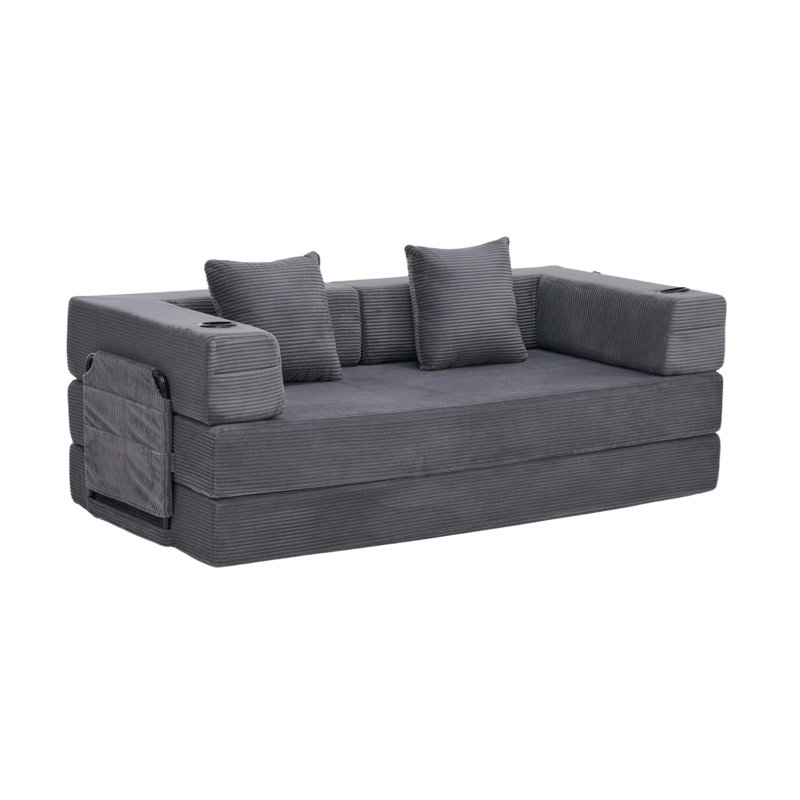 Convertible Sofa Bed - Foldable Upholstered Couch with Cupholders & Storage Pockets- Modular Sectional for Living Room, Bedroom, Studio - Compression Sofa in Box