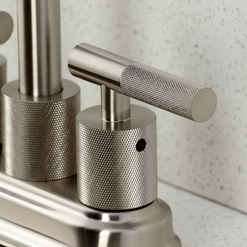 Kingston Brass Convergent Two-Handle 2-Hole Deck Mount Bar Faucet With Knurled Handle, Brushed Nickel