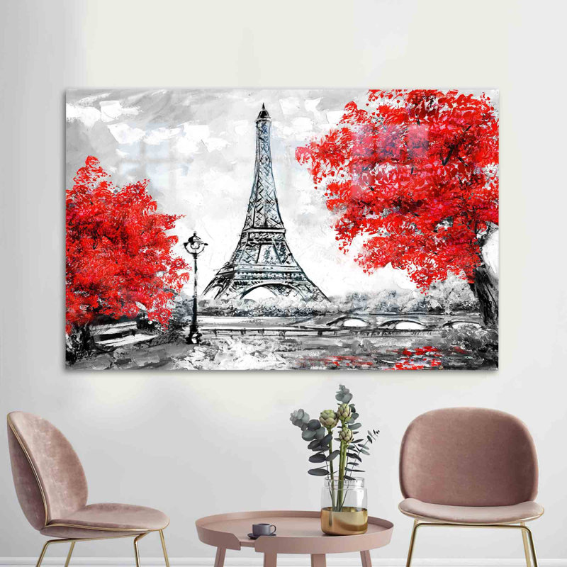 Art en verre trempé avec paysage urbain de la Tour Eiffel, idéal pour la décoration murale dans un style parisien sophistiqué