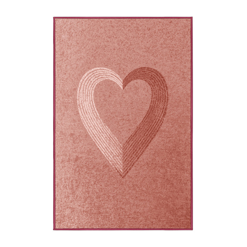 Tapis beige moderne et contemporain lavable à la machine Wyndmoor Valentines - reliure rose, 3x5