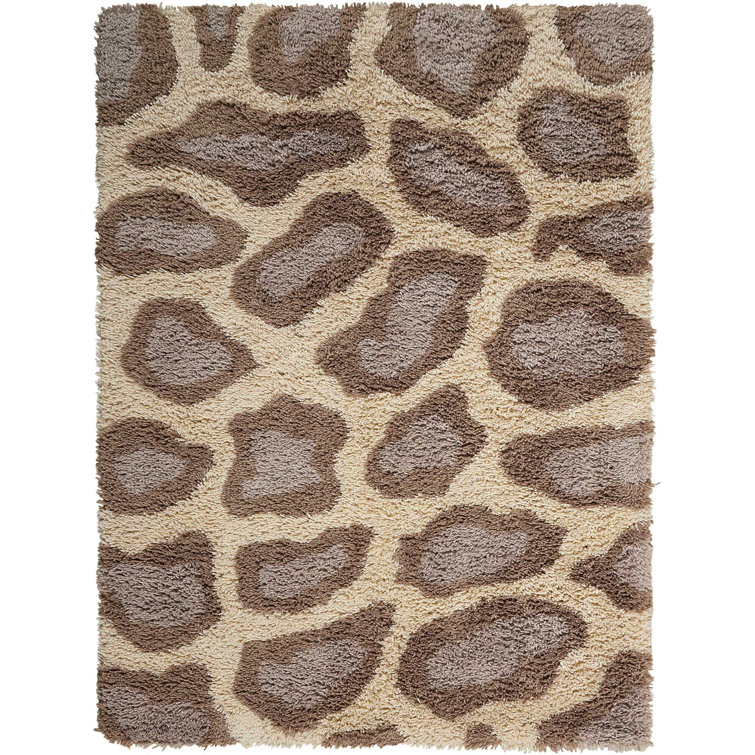 Tapis ivoire / brun à poils longs touffeté à la main