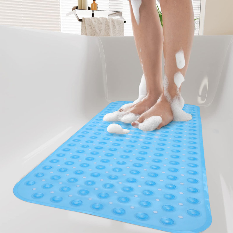 Vinyl Non-Slip Shower Mat,  70cm L x 38cm W, Light Blue