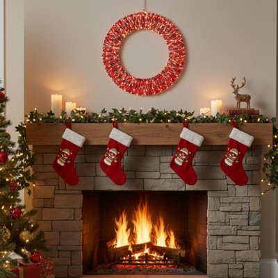 Couronne brillante à ruban brillant - Très petit, 480 lumières rouges, design minimaliste en métal, intérieur / extérieur avec minuterie de 6 heures pour une lueur vibrante des Fêtes
