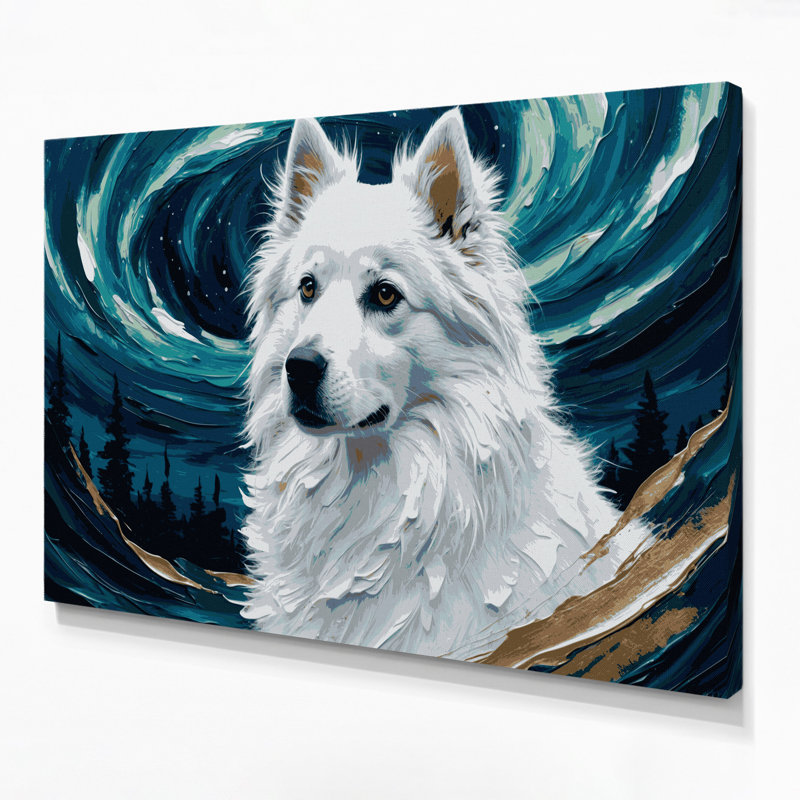 «Dogs American Eskimo Dog», art mural sur toile bleue, H 24 po x l 36 po