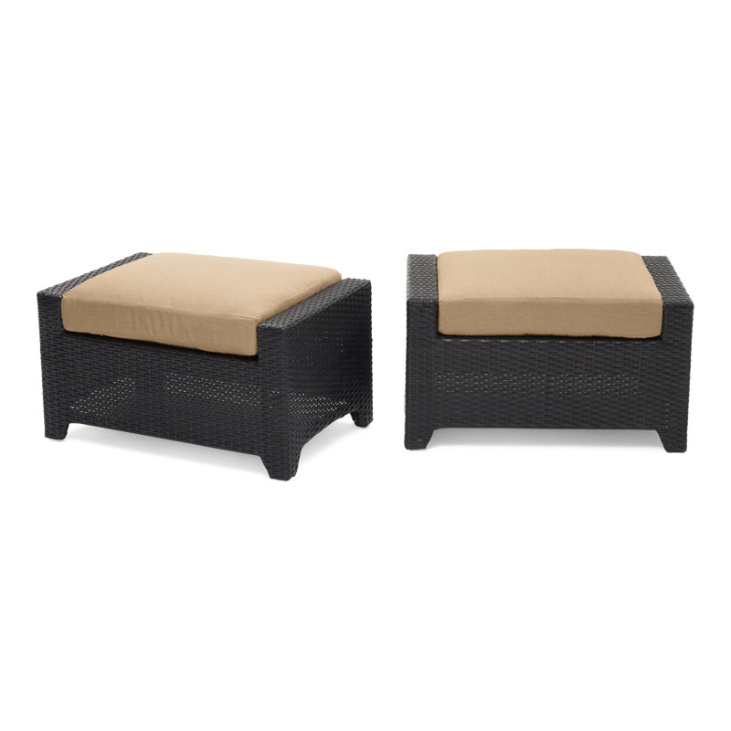 Repose-pieds d'extérieur avec coussin Sunbrella Fionnula, Toile Sunbrella® beige chiné