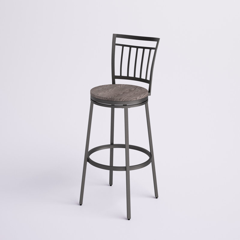 Kanagy Swivel Counter Stool with Metal Frame, Bar Stool (30" Seat Height), Dark Driftwood