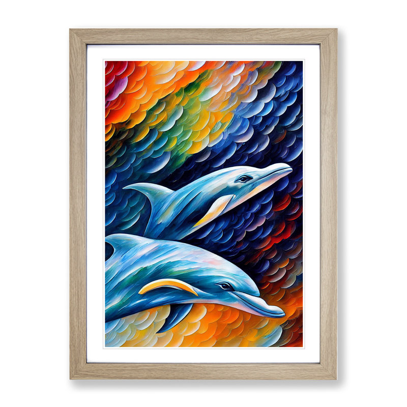 Two Dolphin No.3 - Wall Art, Paper Oak Framed, 46cm H x 34cm W x 2cm D