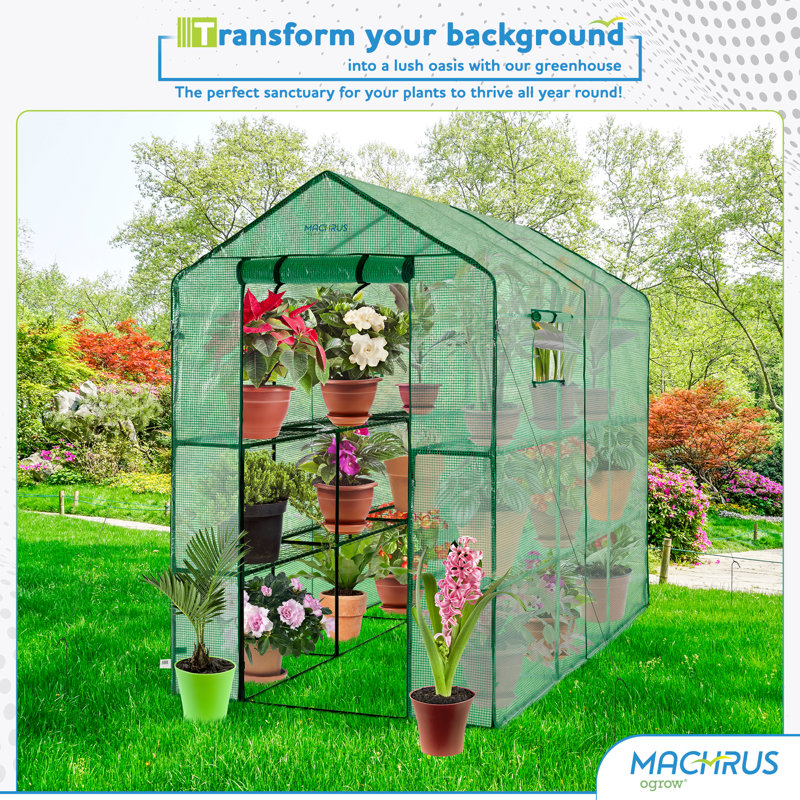 OGrow Extra Large Green Walk-In Greenhouse with 12 Shelves