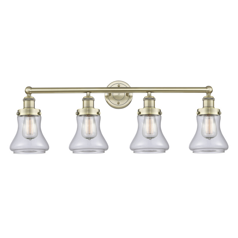Éclairage pour meuble-lavabo à 4 lumières à intensité variable Asadbek, Transparent, Laiton antique