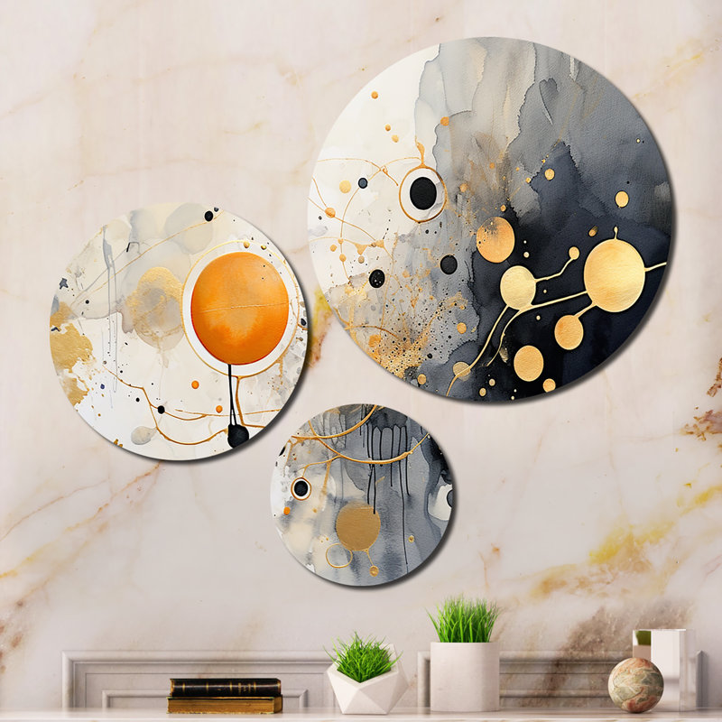 Black and Gold Whimsical Waves I - Abstract Metal Art Print Set
