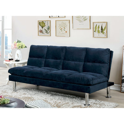 Navy Microfiber Contemporary Futon Converting To Bed, 2 - Seat, Made, Extra Support Leg, Comfort Focused Easily With 67"l X 28"w 31"h