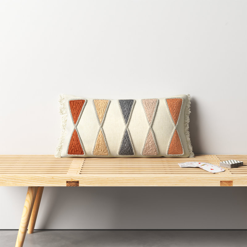 Beto Geometric Rectangular Lumbar Pillow, Beige/Blue/Orange